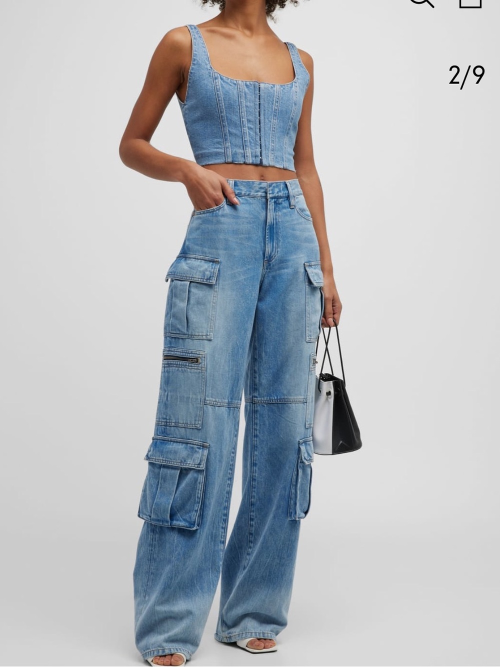 Alice + Olivia Light Blue Baggy Denim Cargo Jeans - Picture 2 of 7